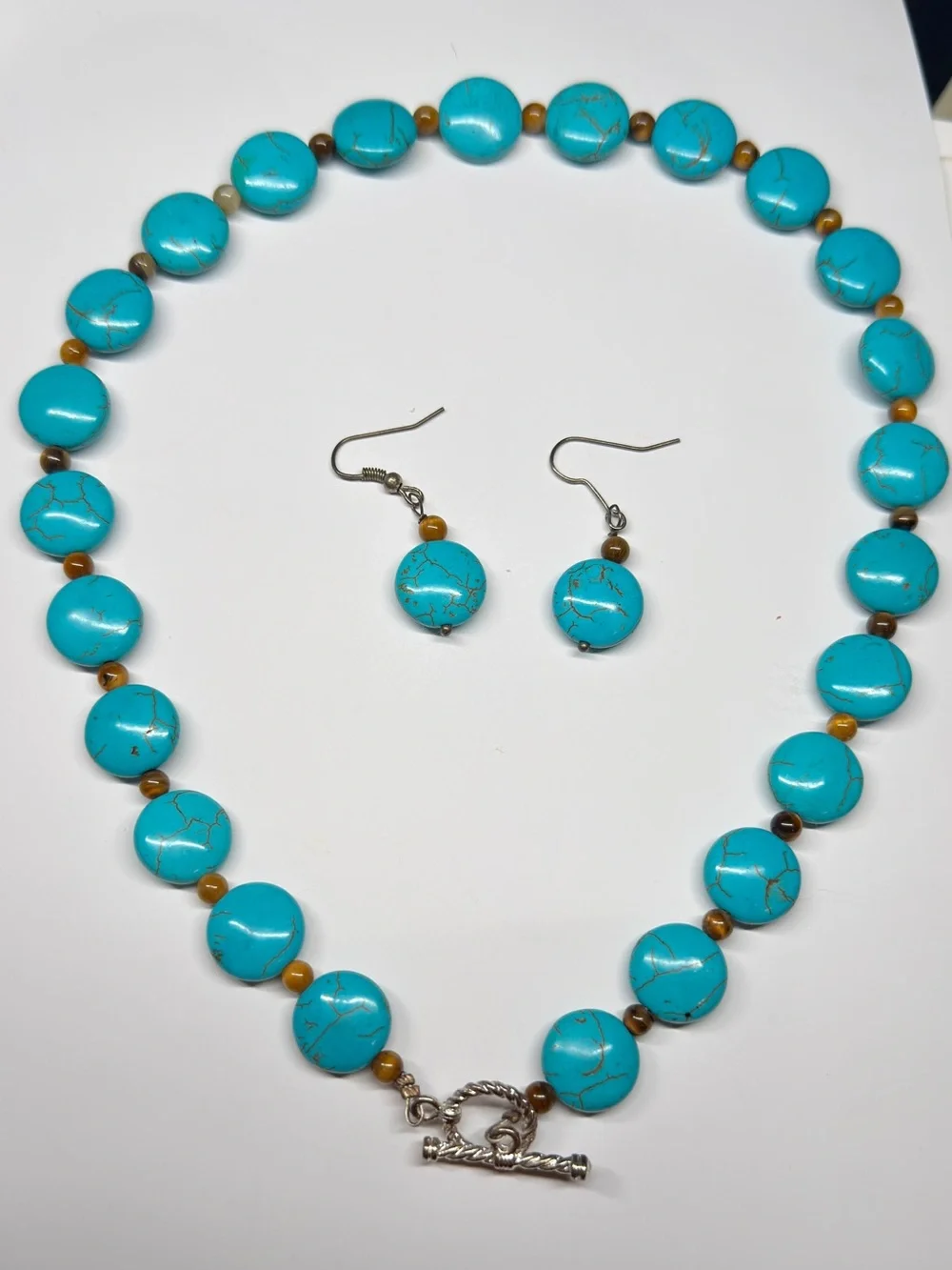 Turquoise Blue Beaded Necklace & Earrings Set
